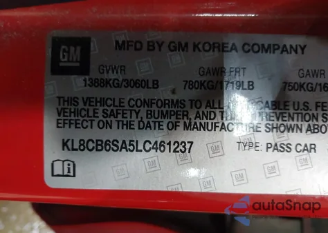 2020 Chevrolet Spark Fwd Ls Automatic из США, поврежденный, VIN KL8CB6SA5LC461237